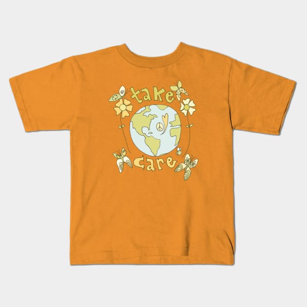 take care spread peace and love all over the earth // art by surfy birdy Kids T-Shirt by surfybirdy